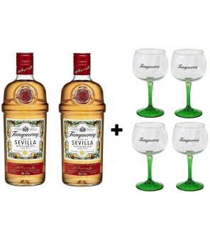 CONFEZIONE 2 BOTTIGLIE TANQUERAY FLOR DE SIVILLA 70 CL + 4 BICCHIERI COPA