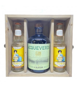 La Valdotaine Gin Acqueverdi 43 lt 1 + 2 Stärkungsmittel in Holzkiste