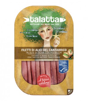 TALATTA FILETY Z ANCHOVII CANTABRICO ROLOWANE Z PISTACJĄ GR.70