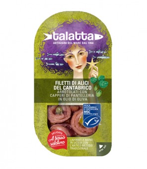 FILETES DE ANCHOA TALATTA CANTÁBRICO ENROLLADOS CON ALCAPARRAS GR.40