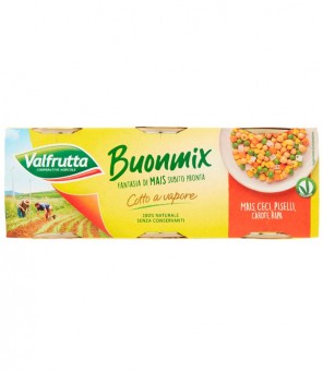 VALFRUTTA BUONMIX MAÏS ORANGE POIS CHICHES POIS CAROTTES NAVET GR.140X3