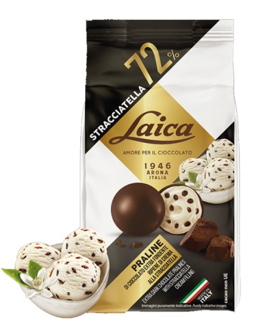 BOLAS LAICA EXTRA OSCURO 72% RELLENO DE STRACCIATELLA GR.90