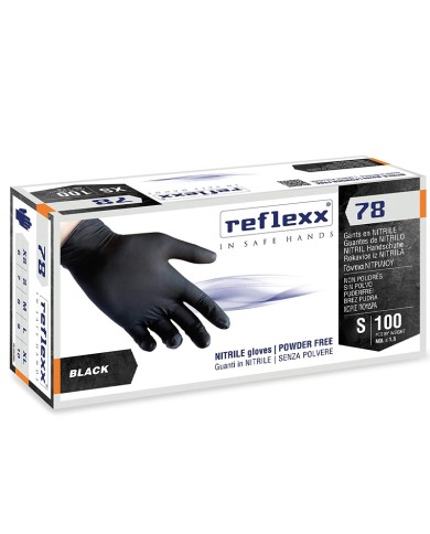 REFLEXX GANTS NITRILE NERI SANS POUDRE TAILLE S 100 PIÈCES