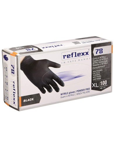 REFLEXX GUANTI IN NITRILE NERI SENZA POLVERE TAGLIA XL 100 PEZZI