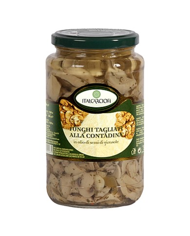 ITALARCIOFI CHAMPIGNON MUSHROOMS CUTED COUNTRY TYPE IN SUNFLOWER SEED OIL ML.3100