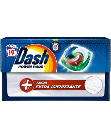 DASH POWER PODS POWER EXTRA-HYGIENIZING WASHING MACHINE DETERGENT X 19 CAPSULES