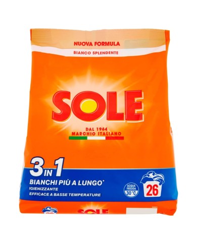 DETERGENTE PARA LAVADORA EN POLVO SOLE WHITE SUN 26 MEDIDAS 1,3 KG.