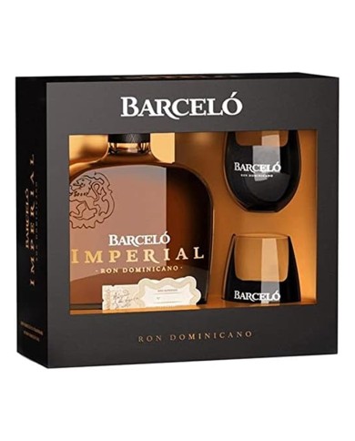 BARCELO' RUM IMPERIAL PACKAGE WITH 70 CL BOTTLE AND 2 GLASSES