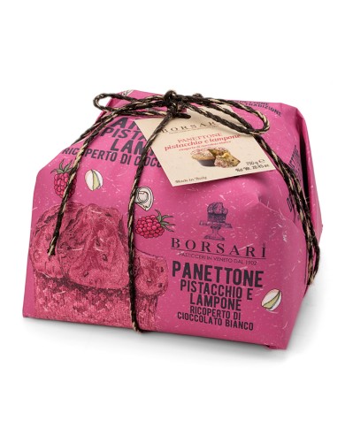 BORSARI PISTACHIO AND RASPBERRY PANETTONE WITH WHITE CHOCOLATE 750 GR