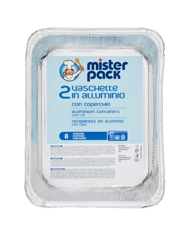 MISTER PACK CONTENITORI ALLUMINIO R98L CON COPERCHIO 2 VASCHETTE DA 8 PORZIONI