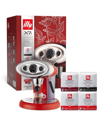 CAFETERA ILLY CHRISTMAS BOX X7.1 ROJA Y 4 PAQUETES DE CÁPSULAS