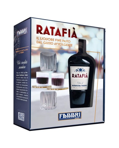 ESTUCHE REGALO FABBRI CON RATAFIA' EN BOTELLA DE 70 CL Y 2 BICCHIERI